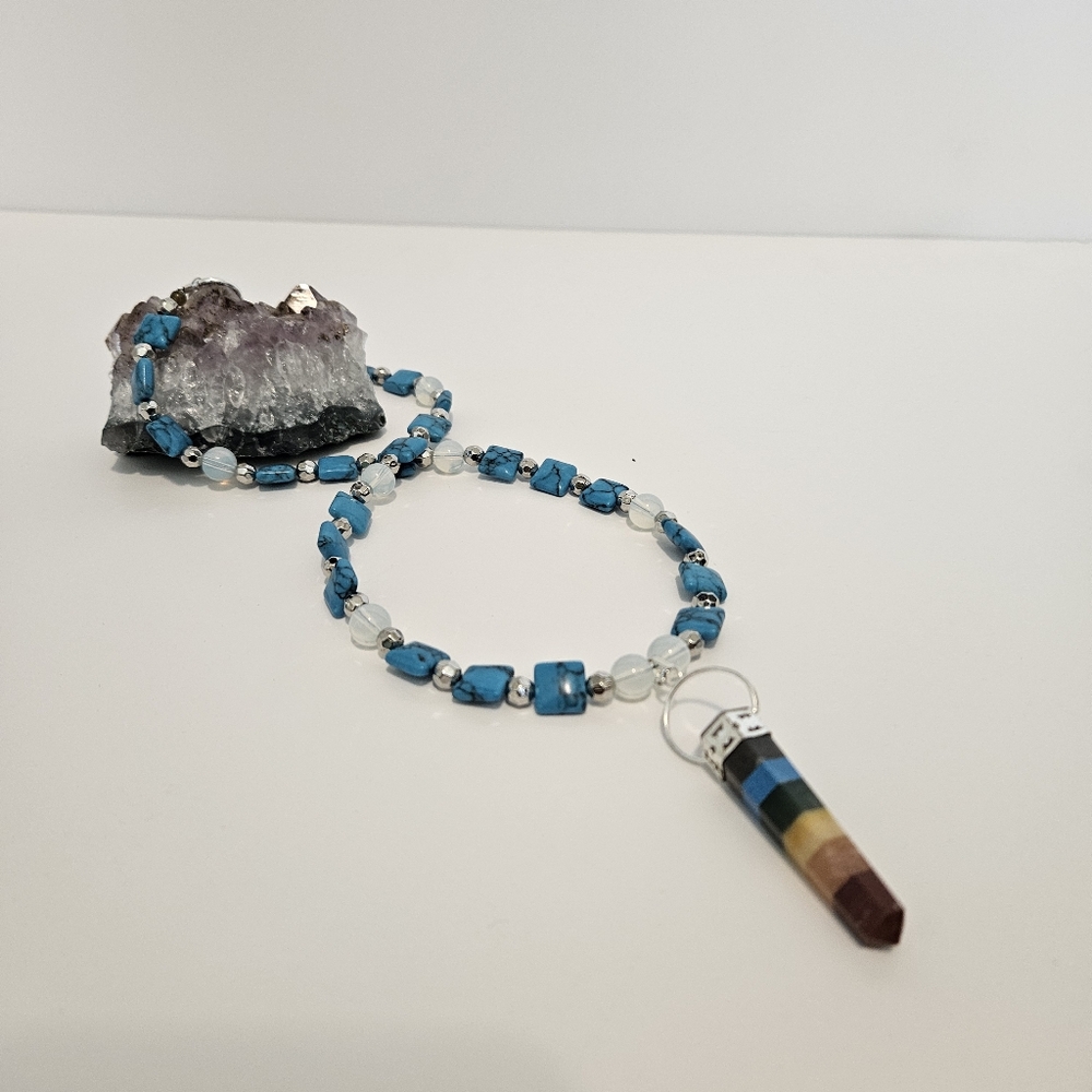 Turquoise Bead Neclace With Chakra Pendant